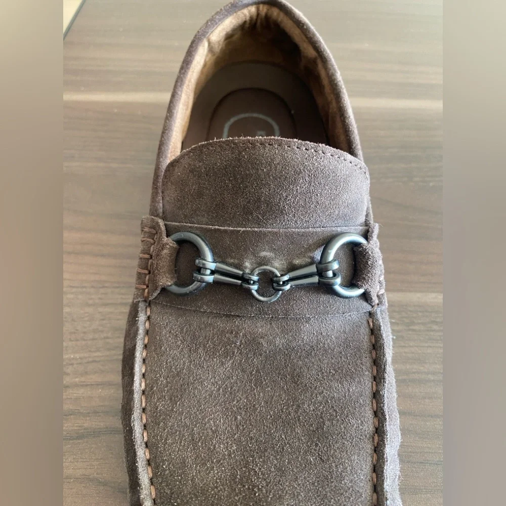 Kenneth Cole NY Brown Suede Driving Loafers Mens Horsebit Chain Slip On 10.5